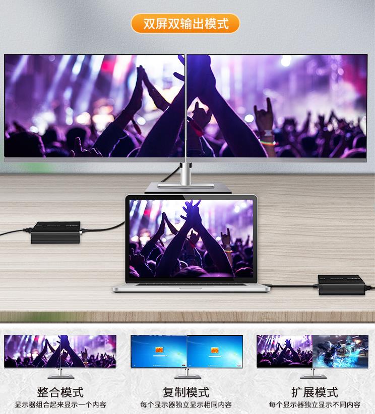 SKP-5250麥森特DP口雙屏100米KVM延長(zhǎng)器雙屏輸出模式
